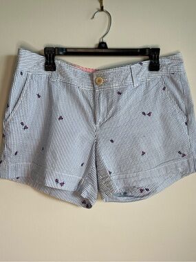 Lilly Pulitzer Blue and White Striped Cherry-Embroidered Shorts